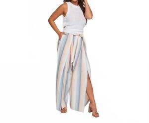 NEW ELSIE & ZOEY wynn open slit striped tie waist wide leg pants in multicolor